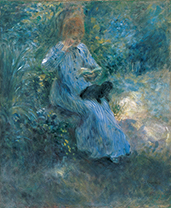 A Girl Reading in the Garden, with a Dog on her Knee<br/>(Jeune fille lisant dans un jardin, un chien sur les genoux)Pierre-Auguste Renoir